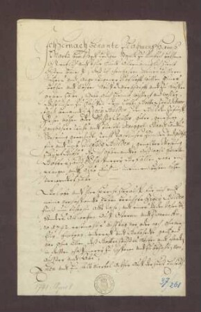 Schuldverschreibung von Hans Martin Burkart von Vimbuch gegen das Kloster Schwarzach