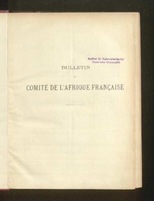 14.1904: Bulletin du Comité de l'Afrique Française