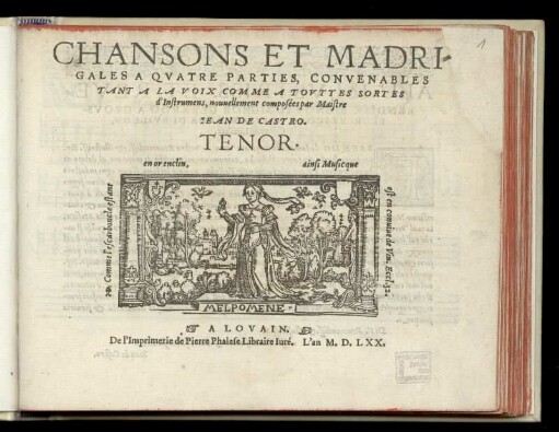 Jean de Castro: Chansons et madrigals a quatre parties ... Tenor