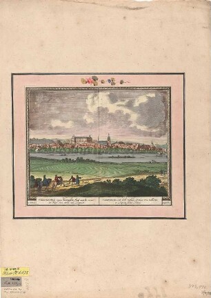 Ansicht zu Weißenfels, Kupferstich, 1702 : Schenk, Pieter : Weissenfeld : een Hartoglyke stad aen de rivier de Saal, drie uren van Leipzich ; C.P. = Weissenfeldia : urbs nobilis, distans tria milliaria a Lipsia sedes Ducis / Pet. Schenk. - Amsterdam , [1702]. - 1 Kunstbl. : col. Kupferst. ; Plattengr. 27 x 22 cm