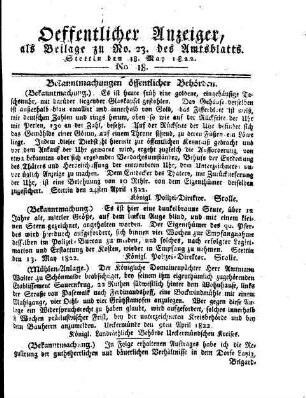 Amtsblatt der Preußischen Regierung in Stettin / Öffentlicher Anzeiger ; 1822,18