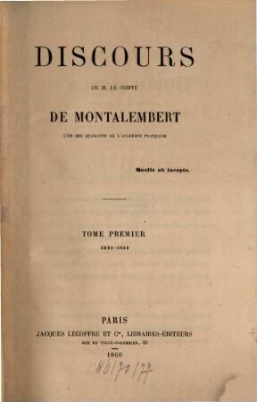 Oeuvres de M. le Comte de Montalembert. 1