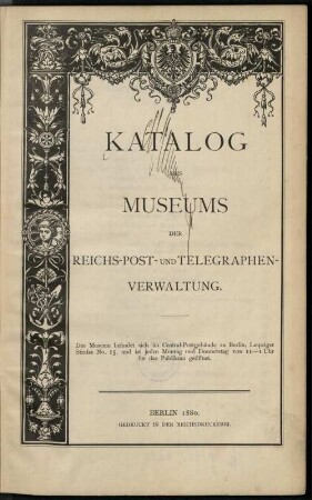 Katalog des Museums der Reichspost- und Telegraphen-Verwaltung