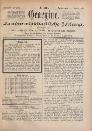 Fünfzigster Jahrgang. No. 41. Insterburg, 12. Oktober 1882.
