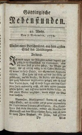 45. Woche. Den 7. November 1778