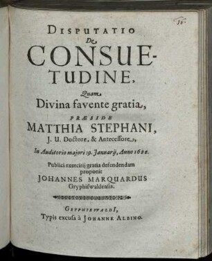 Disputatio De Consuetudine