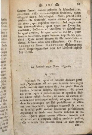 III. De hominis erga Deum religione.