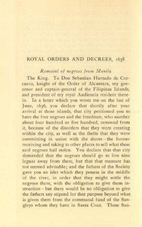 Royal orders and decrees, 1638