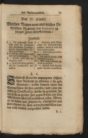 Das IV. Capitel. Welchen Nutzen man aus solcher Historischen Nachricht des Anonymi zu jetzigen Zeiten schöpffen könne?