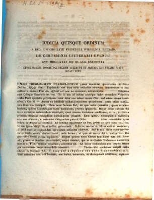 Iudicia quinque ordinum Universitatis Fridericiae Guilelmiae Rhenanae de litterarum certaminibus anni ... facta novaeque quaestiones anno ... propositae, 1835