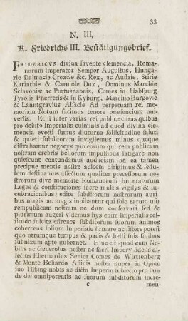 N. III. K. Friedrichs III. Bestätigungsbrief
