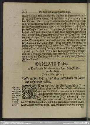 Die XLVIII. Predigt. 2. De Fabris Mechanicis; Von den Handwercks-Leuten