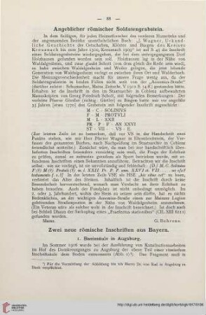 1: Zwei neue römische Inschriften aus Bayern