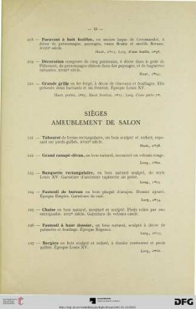 Sièges – Ameublement de salon (Nr. 121-129)