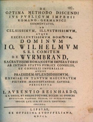 De optima methodo discendi ius publicum Imperii Romano-Germanici commentatio