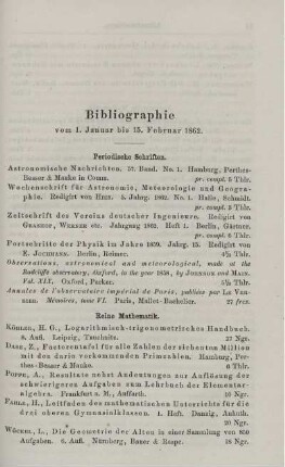 Bibliographie vom 1. Januar bis 15. Februar 1862.