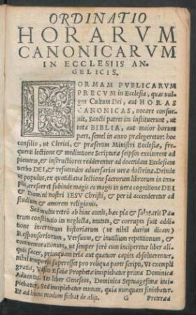 Ordinatio Horarum Canonicarum In Ecclesiis Angelicis.