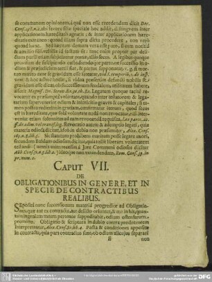 Caput VII. De Obligationibus In Genere, Et In Specie De Contractibus Realibus