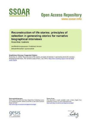 Reconstruction of life stories: principles of selection in generating stories for narrative biographical interviews