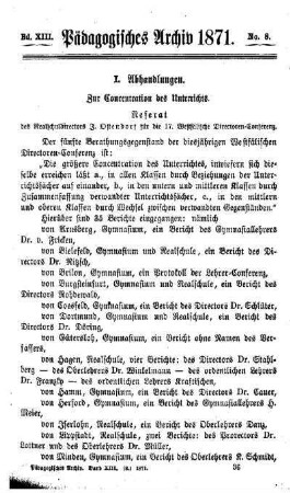 Zur Concentration des Unterrichts