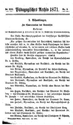 Zur Concentration des Unterrichts