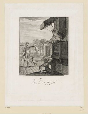 Le Pari gagné, Blatt 17 der Folge "Suites d'Estampes pour servier a l'Histoire du Costume en France dans le Dix-Huitième Siècle"