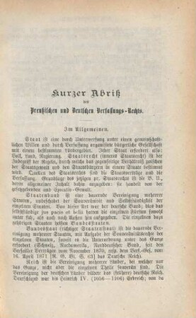 Kurzer Abriß des Preußischen und Deutschen Verfassungs-Rechts.
