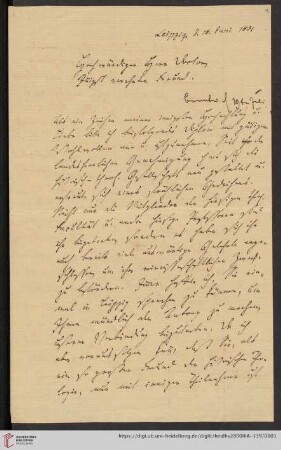Nachlass Karl Ullmann: Brief von Christian Friedrich Illgen an Carl Ullmann