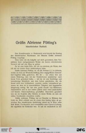 Gräfin Adrienne Pötting’s künstlerischer Nachlaß