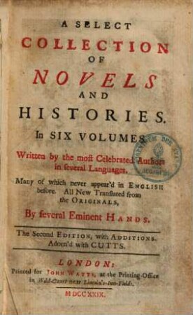 A select collection of Novels and Histories : in six volumes, 1