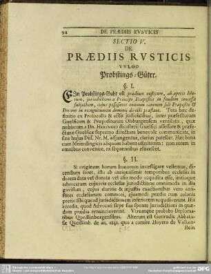 Sectio V, De Praediis Rusticis vulgo Probstings-Güter