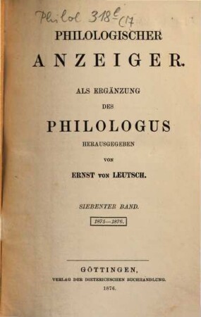 Philologischer Anzeiger. 7. 1875/76