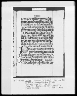 Missale ausgewählter Feste — Initiale P(uer natus), Folio 19recto