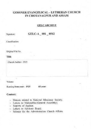 Church Auditor- 1925