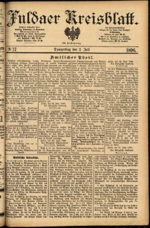 Erste Ausgabe vom Donnerstag, den 02. Juli 1896.