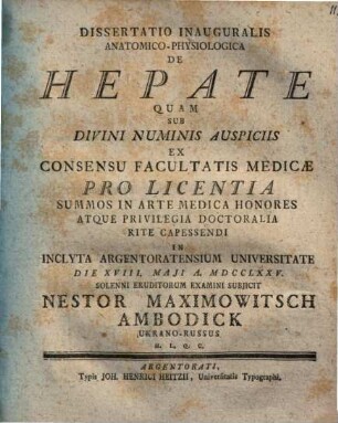 Diss. inaug. anat.-phys. de hepate