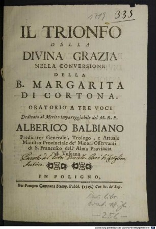 Il trionfo della divina grazia nella conversione della B. Margarita di Cortona