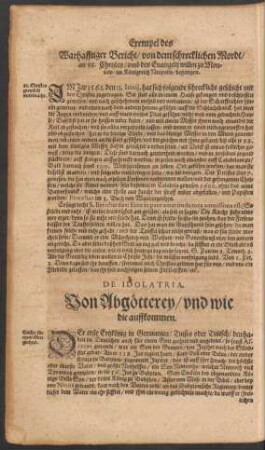 De Idolatria. Von Abgötterey/ und wie die auffkommen.