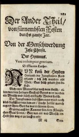 Von der Menschwerdung Jesu Christi.