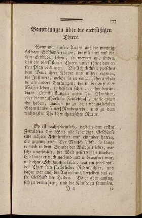 Bemerkungen über die vierfüßigen Thiere