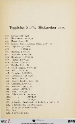Teppiche, Stoffe, Stickereien usw. (Nr. 600-636a)