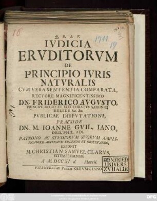 Ivdicia Ervditorvm De Principio Ivris Natvralis : Cvm Vera Sententia Comparata