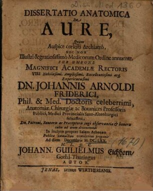 Dissertatio Anatomica De Aure