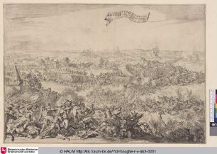 Seer fuirieuse Attacque verandert in een Bataille tuisschen de Leegers der Gealie en der Fransen. [Eine Schlacht 1674; Battle between the allied and the French troops near Seneffe; The allied troops under Willem III and the French troops under Condé battling near Seneffe, Belgium - August 11th and 12th 1674; Slag bij Seneffe, 1674.]