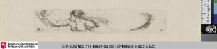 Studie eines Arm erhebenen Mannes auf der linken Seite und eines geschlossenen Auges auf der rechten Seite
