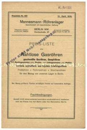 Preisliste über nahtlose Gasrohre