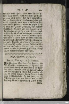 Ehe-Viertel-Stunde, den 22. Nov. 1744. in Herrnhaag