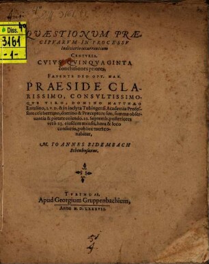 Qvæstionvm Præcipvarvm In Processv Iudiciario occurentium Centvria