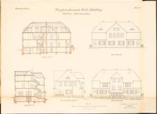 Sternwarte Potsdam-Babelsberg: Westliches Observatorenhaus: 2 Schnitte, 3 Ansichten 1:100