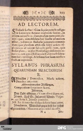 Syllabus Phrasium Quarundam Selectiorum.